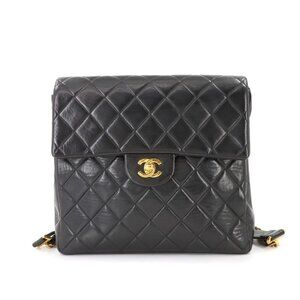 CHANEL Matelasse Chain Backpack Leather Black Purse Vintage
